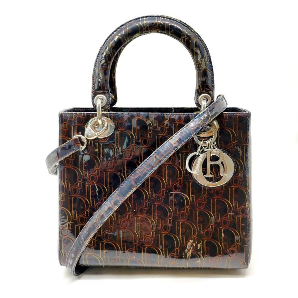 Christian Dior Hand Bag Brown Enamel